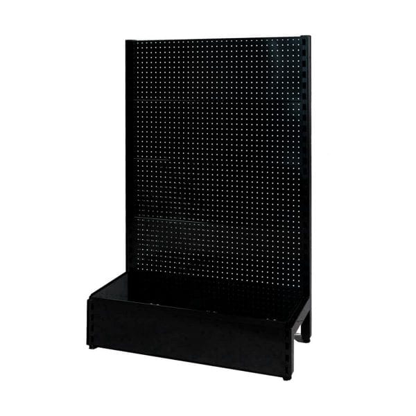 single sided black pegboard shelving system