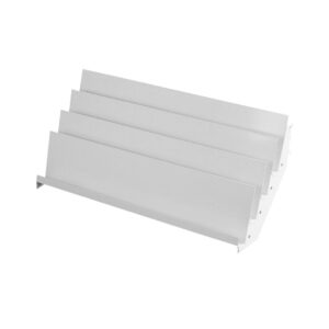 white magazine rack for gondola shelving on a white background.