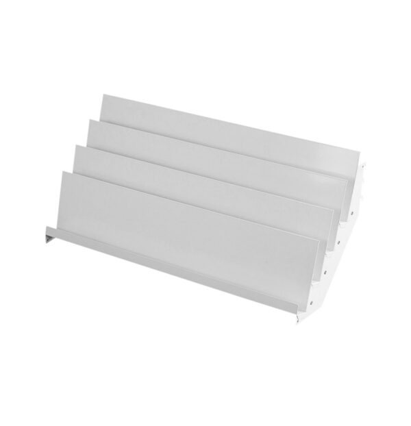 white magazine rack for gondola shelving on a white background.