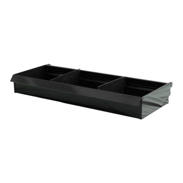 black container for gondola shelving designed to hold merchandise on a white background.